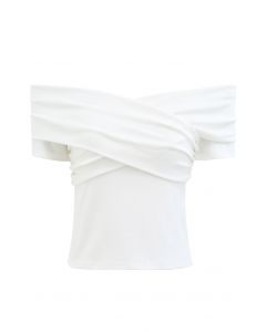 Trendiges Cross Off-Shoulder Kurzarm-Top in Weiß