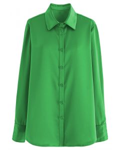 Satin-Hemd mit Knöpfen in Grün