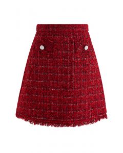 Grid Tweed Mini Knospenrock in Rot