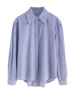 Nadelstreifen-Baumwollhemd mit Blasenärmeln in Blau