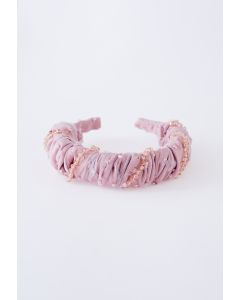 Gerüschter Organza-Perlen-Dekor-Stirnband in Pink