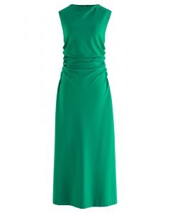Ärmelloses Kleid mit drapiertem Ausschnitt und geraffter Taille in Grün