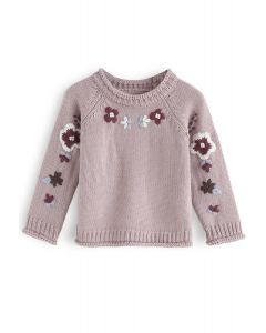 Fügen Sie weitere Dusty Pink Flower Stickerei Pullover für Kinder
