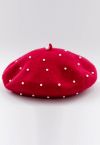 Handgemachte Perlen-Wollmischung Baskenmütze in Rot