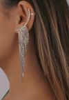 Glitzernde Quasten-Ohrringe mit Flügeln in Silber