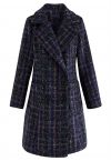 Karierter, zweireihiger Mantel aus Wollmischung im Retro-Stil in Marineblau