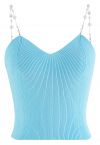 Cropped Knit Pearly Tanktop in Babyblau