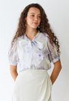 Transparentes Hemd mit Aquarell-Blumen-Schleife in Lavendel