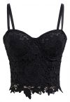 Bustier-Crop-Top mit floraler Cutwork-Spitze in Schwarz