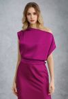 One-Shoulder-Satin-Top mit geraffter Rückseite in Magenta