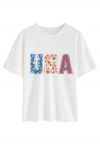 T-Shirt mit Rundhalsausschnitt und USA-Buchstaben-Aufdruck