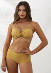 Neckholder-Bikini-Set mit verdrehtem Detail und seitlicher Rüsche in Senfgelb