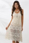 Bohemian Cutwork Häkel-Überwurfkleid in Creme