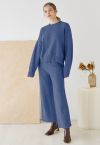 Waffelstrick-Hi-Lo-Pullover und Hose mit weitem Bein im Set in Blau