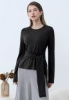 Embrace Softness – Baumwolltop mit Bindegürtel in Schwarz