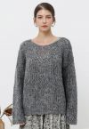 Flauschiger Strickpullover mit Rautenmuster in Rauchgrau