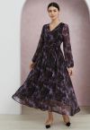 Chiffon-Maxikleid mit V-Ausschnitt und Wildprint