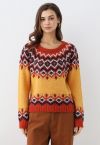 „Nordic Charm“-Strickpullover mit Fair-Isle-Muster in Orange