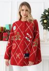 Cheer – Weihnachts-Strickjacke mit Lebkuchenknöpfen in Rot