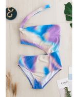 Einteiliger Badeanzug mit One-Shoulder-Cutout in Tie-Dye