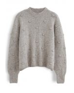 3D Dot High Neck Strickpullover in Taupe