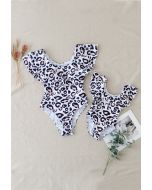 Tiered Ruffle Badeanzug mit Leopardenmuster für Mama und Kinder