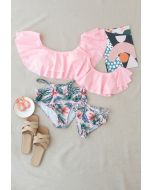 Tiered Shoulder Tropical Print Bikini-Set für Mama & Kinder
