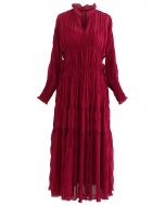 Chiffon-Kleid mit durchgehendem, seitlichem Kordelzug in Rot