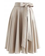 Flare Hem Bowknot Taille Midi Rock in Gold
