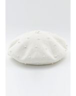 Handgemachte Perlen-Wollmischung Baskenmütze in Weiß