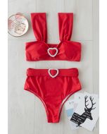 Kristall Herz Riemchen Bikini Set in Rot