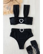 Kristall Herz Riemchen Bikini Set in Schwarz