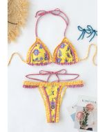 Boho Krawatten String Bikini Set in Gelb