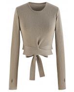 Selbstbindendes Crop-Top mit Bowknot-Strick in Taupe