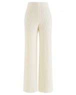 Gerippte Strickhose mit geradem Bein in Creme