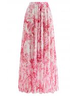 Summer Forest Bedruckter Maxirock aus Chiffon in Rosa