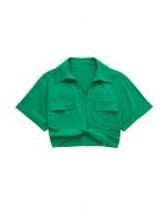Crop-Hemd mit vorderer Krawattenklappe und Tasche in Grün