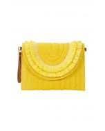 Einfarbige Umschlagtasche aus Raffiabast in Gelb