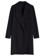 Gesteppter Mantel aus Baumwollmischung mit Revers und offener Vorderseite in Schwarz