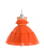 Tüllkleid mit Schleife und Taille in Orange für Kinder