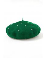 Handgefertigte Baskenmütze aus Perlenwollmischung in Dunkelgrün