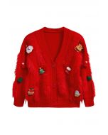 Christmas Elements Flauschiger Strick-Cardigan in Rot