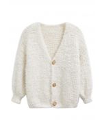 Coziness Shimmer Fuzzy Knit Cardigan mit Knöpfen in Creme