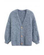 Coziness Shimmer Fuzzy Knit Cardigan mit Knöpfen in Dusty Blue