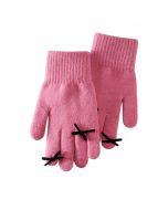 Fingerloch-Strickhandschuhe mit Schleifendekor in Rosa