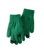 Fingerloch-Strickhandschuhe mit Schleifendekor in Grün