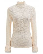 Top mit Paisley-Muster und durchgehender Spitze und Netzeinsatz in Creme