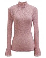 Top mit Paisley-Muster und Netzeinsatz aus Vollspitze in Rosa