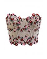 Zierliches Korsett-Bustier-Oberteil mit Blumenstickerei