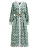 „Dancing Floret“ besticktes Button-Down-Kleid in Grün